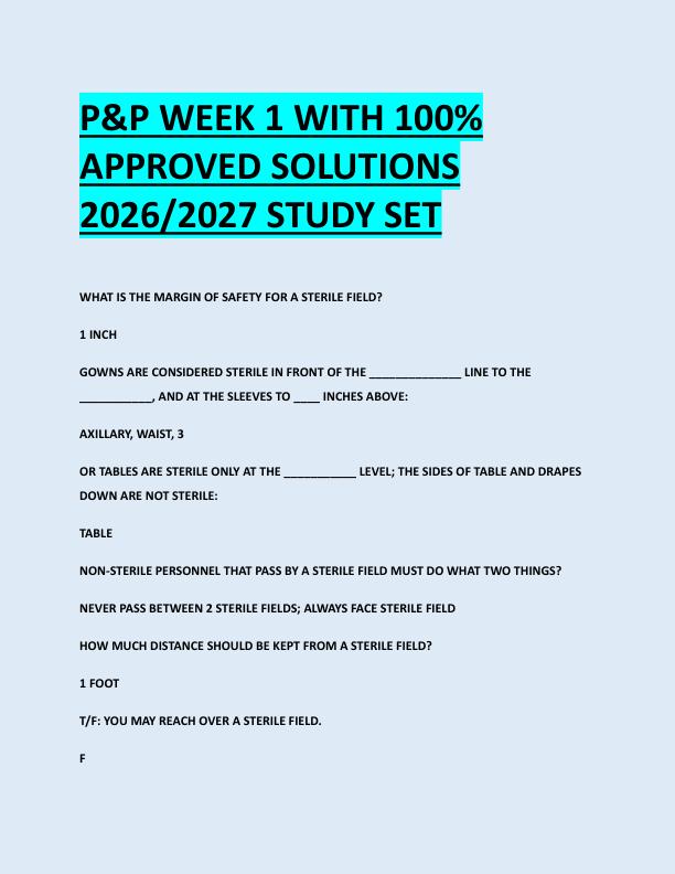 P&P WEEK 1 WITH 100%  APPROVED SOLUTIONS  2026/2027 STUDY SET 