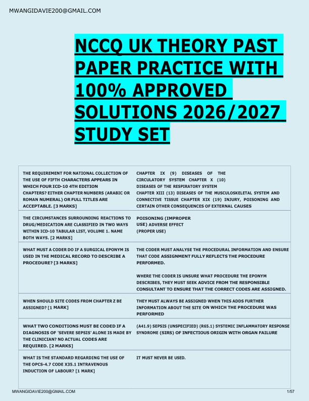   NCCQ UK THEORY PAST  PAPER PRACTICE WITH  100% APPROVED  SOLUTIONS 2026/2027  STUDY SET 