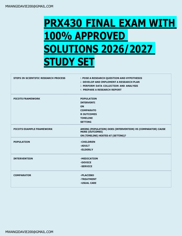 PRX430 FINAL EXAM WITH  100% APPROVED  SOLUTIONS 2026/2027  STUDY SET 