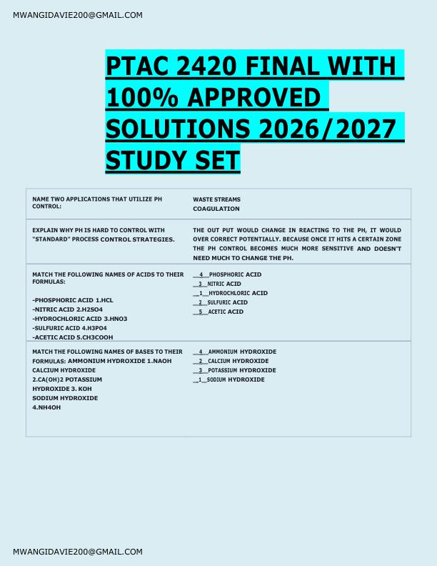 PTAC 2420 FINAL WITH  100% APPROVED  SOLUTIONS 2026/2027  STUDY SET 