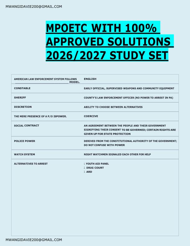 MPOETC WITH 100%  APPROVED SOLUTIONS  2026/2027 STUDY SET 