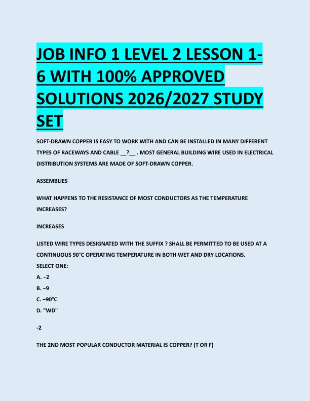 JOB INFO 1 LEVEL 2 LESSON 1-  6 WITH 100% APPROVED  SOLUTIONS 2026/2027 STUDY  SET 