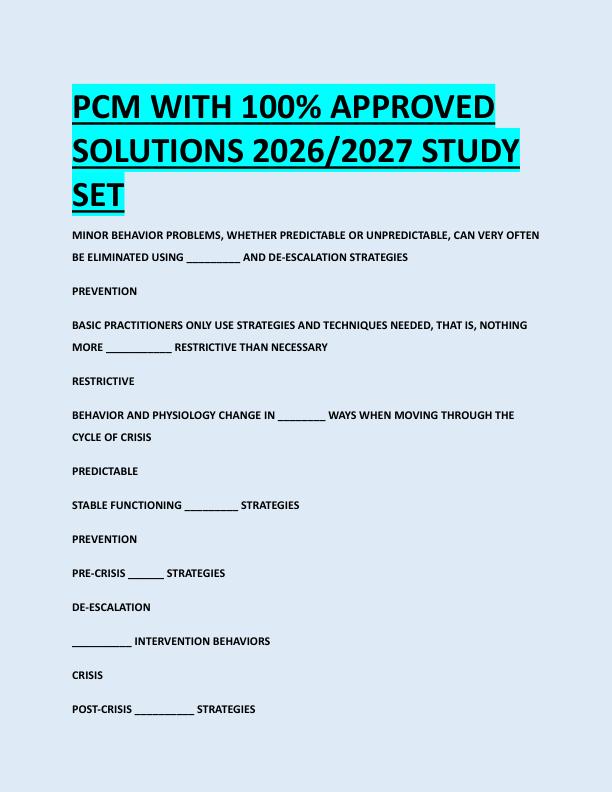 PCM WITH 100% APPROVED  SOLUTIONS 2026/2027 STUDY  SET 