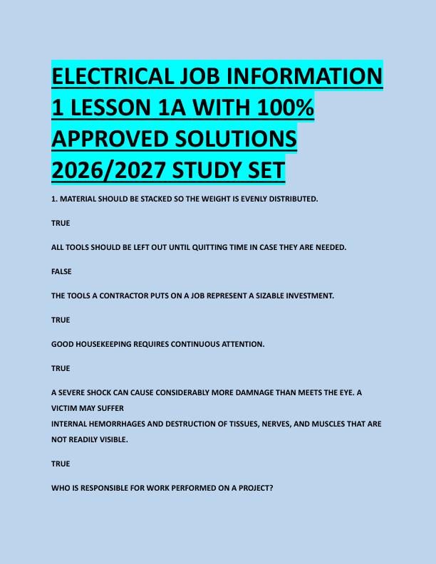 ELECTRICAL JOB INFORMATION  1 LESSON 1A WITH 100%  APPROVED SOLUTIONS  2026/2027 STUDY SET 