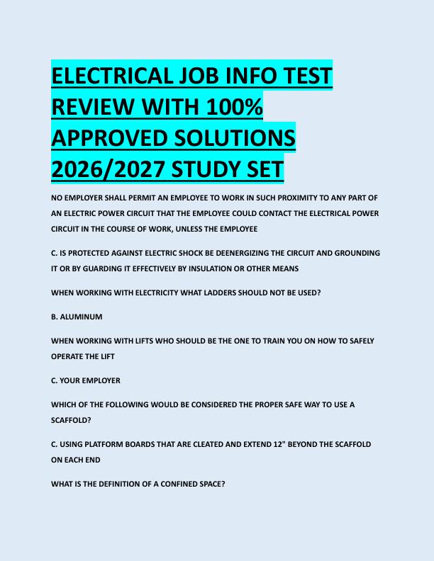 ELECTRICAL JOB INFO TEST  REVIEW WITH 100%  APPROVED SOLUTIONS  2026/2027 STUDY SET 
