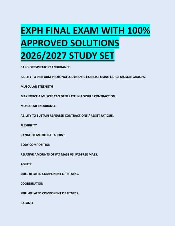 EXPH FINAL EXAM WITH 100%  APPROVED SOLUTIONS  2026/2027 STUDY SET 