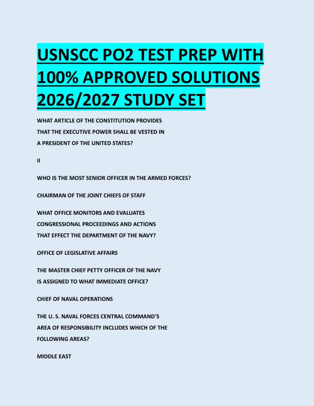 USNSCC PO2 TEST PREP WITH  100% APPROVED SOLUTIONS  2026/2027 STUDY SET 