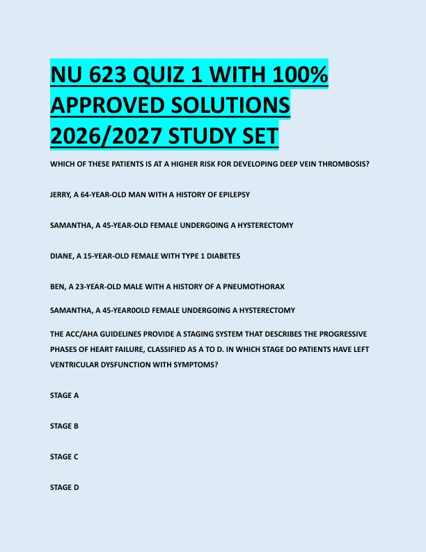 NU 623 QUIZ 1 WITH 100%  APPROVED SOLUTIONS  2026/2027 STUDY SET 