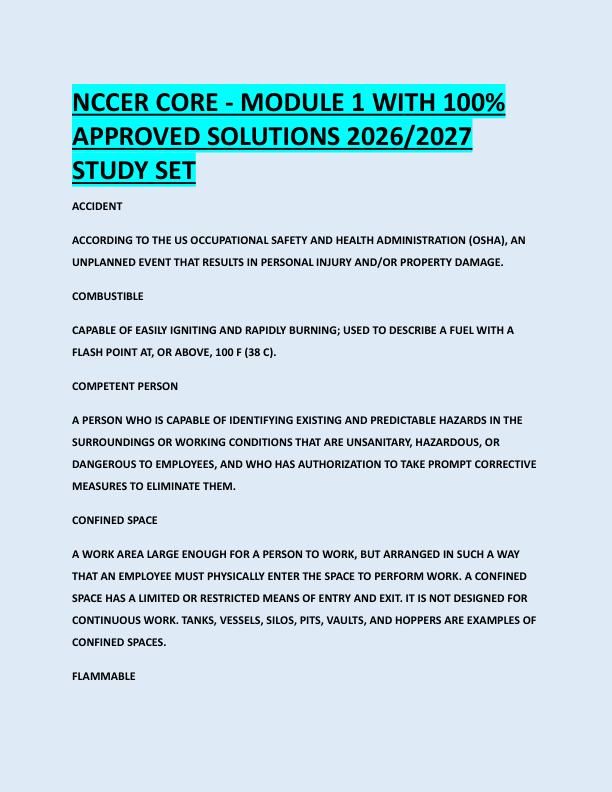 NCCER CORE - MODULE 1 WITH 100%  APPROVED SOLUTIONS 2026/2027  STUDY SET 