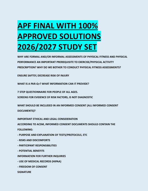 APF FINAL WITH 100%  APPROVED SOLUTIONS  2026/2027 STUDY SET 