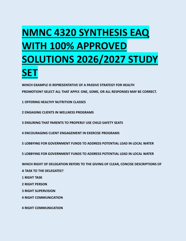 NMNC 4320 SYNTHESIS EAQ  WITH 100% APPROVED  SOLUTIONS 2026/2027 STUDY  SET 