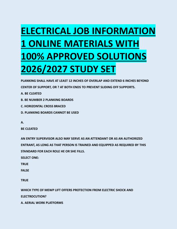 ELECTRICAL JOB INFORMATION  1 ONLINE MATERIALS WITH  100% APPROVED SOLUTIONS  2026/2027 STUDY SET 