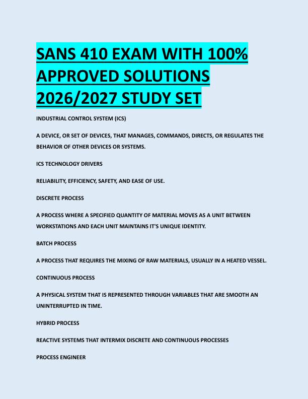 SANS 410 EXAM WITH 100%  APPROVED SOLUTIONS  2026/2027 STUDY SET 