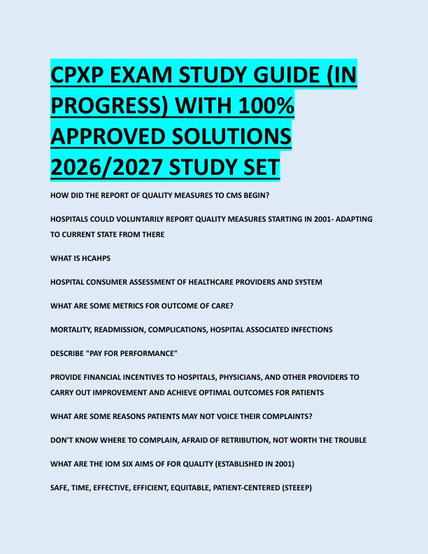 CPXP EXAM STUDY GUIDE (IN  PROGRESS) WITH 100%  APPROVED SOLUTIONS  2026/2027 STUDY SET 