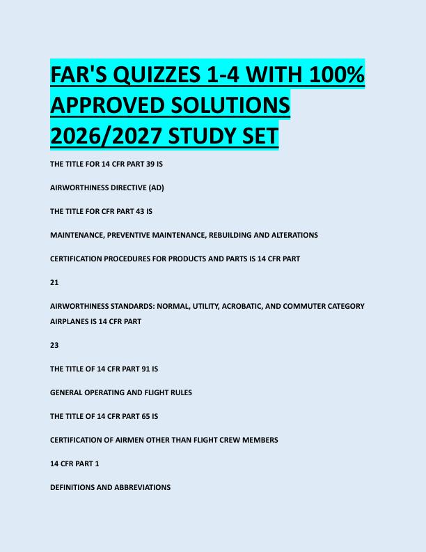 FAR'S QUIZZES 1-4 WITH 100%  APPROVED SOLUTIONS  2026/2027 STUDY SET 
