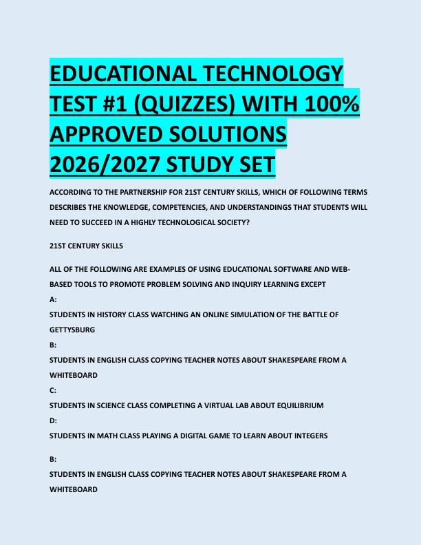 EDUCATIONAL TECHNOLOGY  TEST #1 (QUIZZES) WITH 100%  APPROVED SOLUTIONS  2026/2027 STUDY SET 