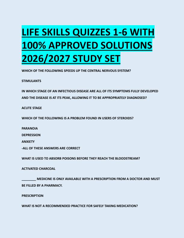 LIFE SKILLS QUIZZES 1-6 WITH  100% APPROVED SOLUTIONS  2026/2027 STUDY SET LIFE SKILLS QUIZZES 1-6 WITH  100% APPROVED SOLUTIONS  2026/2027 STUDY SET 