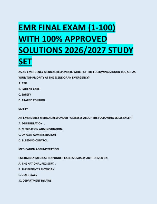 EMR FINAL EXAM (1-100)  WITH 100% APPROVED  SOLUTIONS 2026/2027 STUDY  SET 
