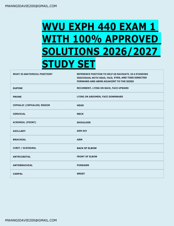     WVU EXPH 440 EXAM 1  WITH 100% APPROVED  SOLUTIONS 2026/2027  STUDY SET 