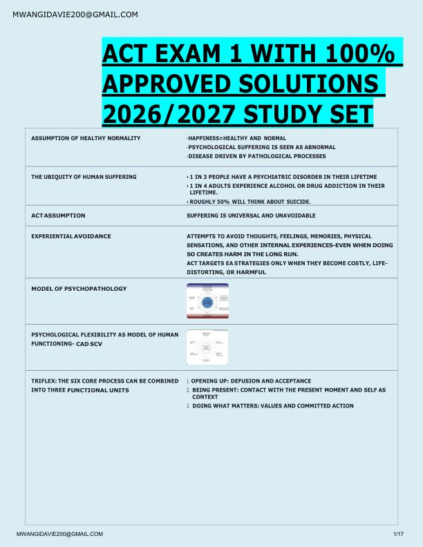 ACT EXAM 1 WITH 100%  APPROVED SOLUTIONS  2026/2027 STUDY SET