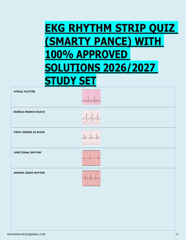 EKG RHYTHM STRIP QUIZ  (SMARTY PANCE) WITH  100% APPROVED  SOLUTIONS 2026/2027  STUDY SET 