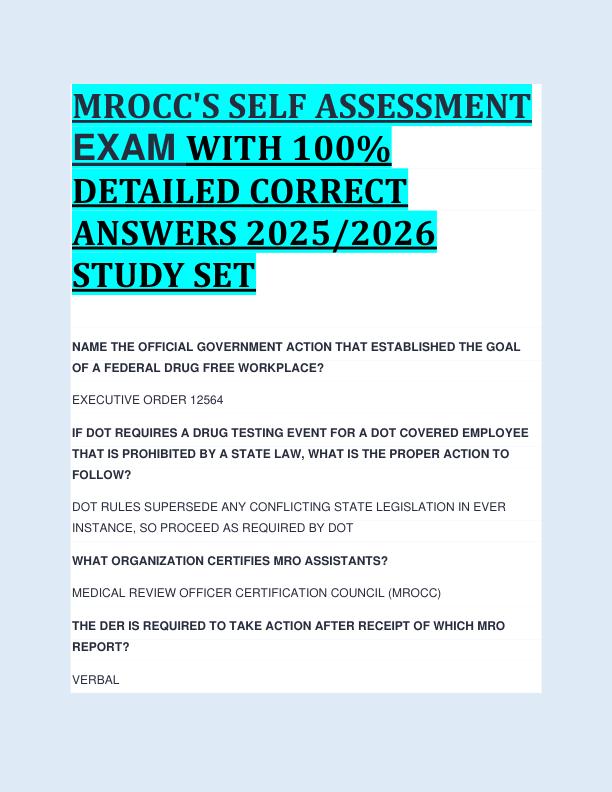 MROCC'S SELF ASSESSMENT  EXAM WITH 100%  DETAILED CORRECT  ANSWERS 2025/2026  STUDY SET 