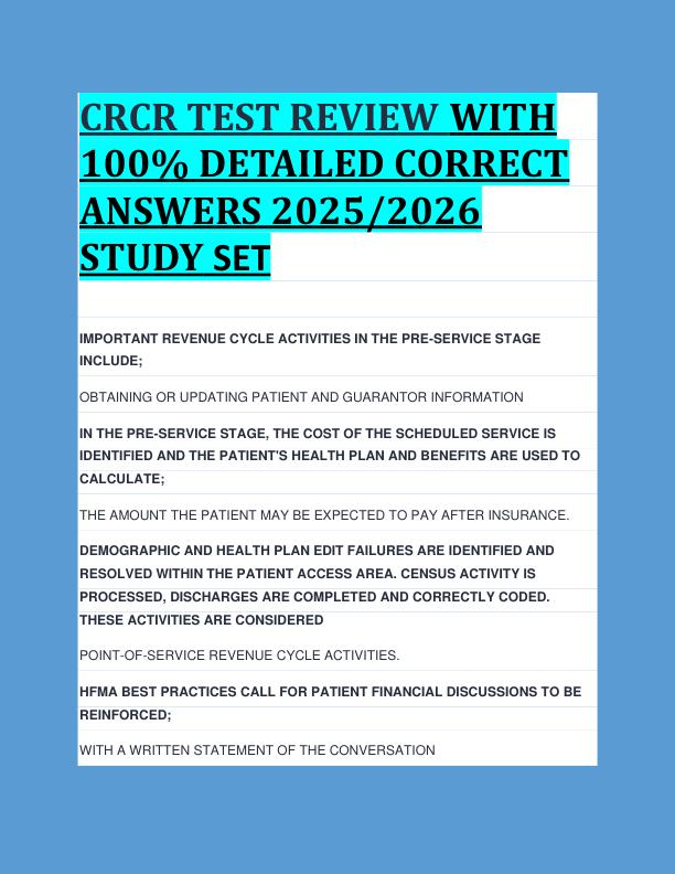 CRCR TEST REVIEW WITH  100% DETAILED CORRECT  ANSWERS 2025/2026  STUDY SET 