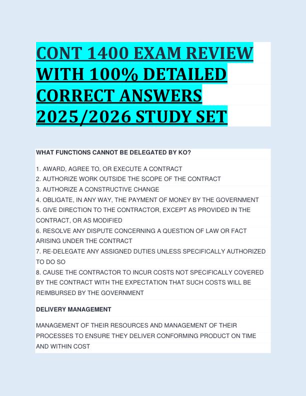 CONT 1400 EXAM REVIEW  WITH 100% DETAILED  CORRECT ANSWERS  2025/2026 STUDY SET 