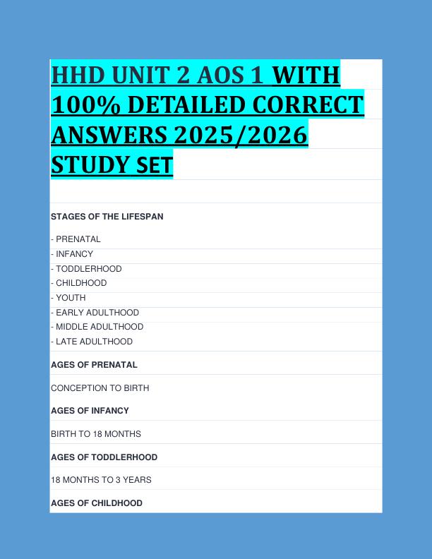 HHD UNIT 2 AOS 1 WITH  100% DETAILED CORRECT  ANSWERS 2025/2026  STUDY SET 