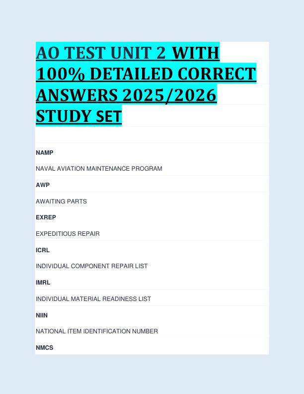 AO TEST UNIT 2 WITH  100% DETAILED CORRECT  ANSWERS 2025/2026  STUDY SET 