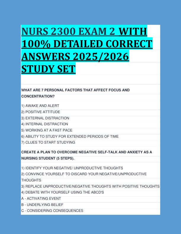 NURS 2300 EXAM 2 WITH  100% DETAILED CORRECT  ANSWERS 2025/2026  STUDY SET 