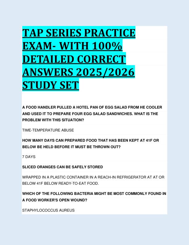 TAP SERIES PRACTICE  EXAM- WITH 100%  DETAILED CORRECT  ANSWERS 2025/2026  STUDY SET 