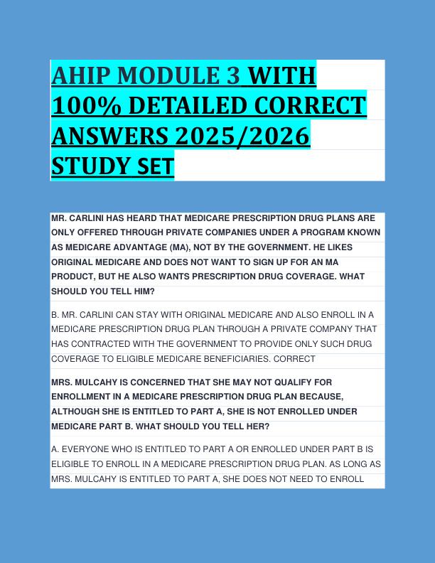 AHIP MODULE 3 WITH  100% DETAILED CORRECT  ANSWERS 2025/2026  STUDY SET 