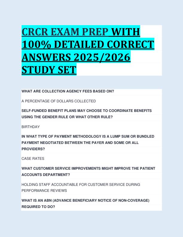CRCR EXAM PREP WITH  100% DETAILED CORRECT  ANSWERS 2025/2026  STUDY SET 
