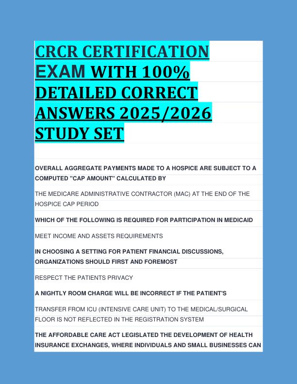 CRCR CERTIFICATION  EXAM WITH 100%  DETAILED CORRECT  ANSWERS 2025/2026  STUDY SET 