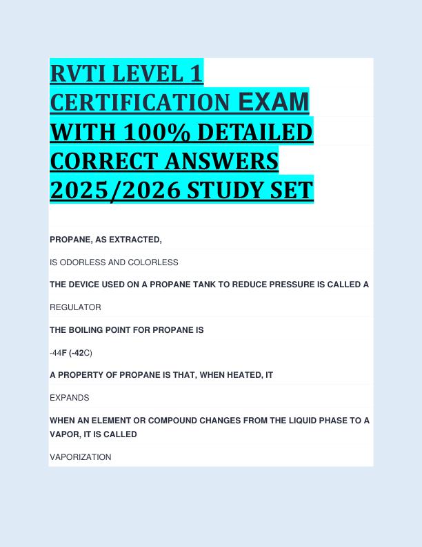 RVTI LEVEL 1  CERTIFICATION EXAM  WITH 100% DETAILED  CORRECT ANSWERS  2025/2026 STUDY SET 
