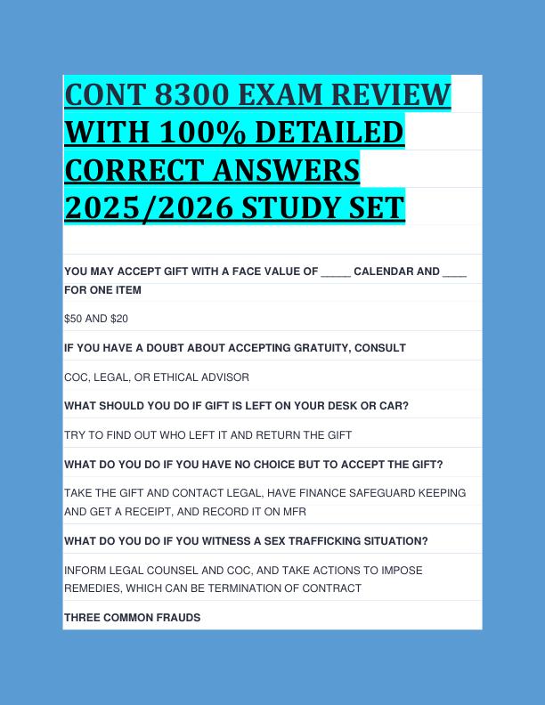 CONT 8300 EXAM REVIEW  WITH 100% DETAILED  CORRECT ANSWERS  2025/2026 STUDY SET 