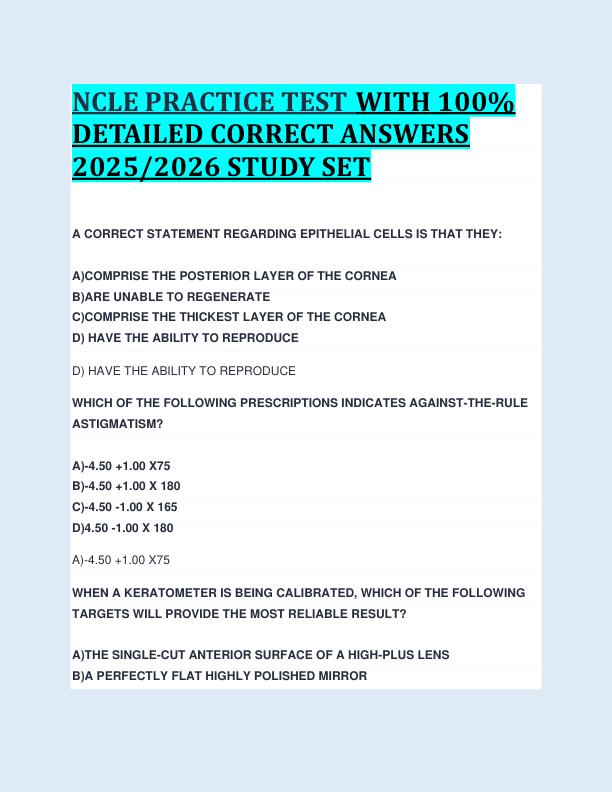 NCLE PRACTICE TEST WITH 100%  DETAILED CORRECT ANSWERS  2025/2026 STUDY SET 