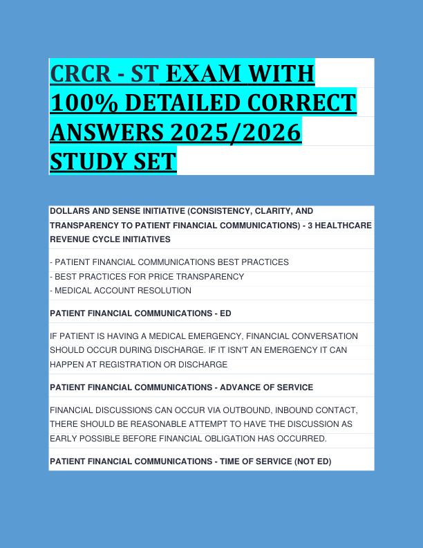 CRCR - ST EXAM WITH  100% DETAILED CORRECT  ANSWERS 2025/2026  STUDY SET 