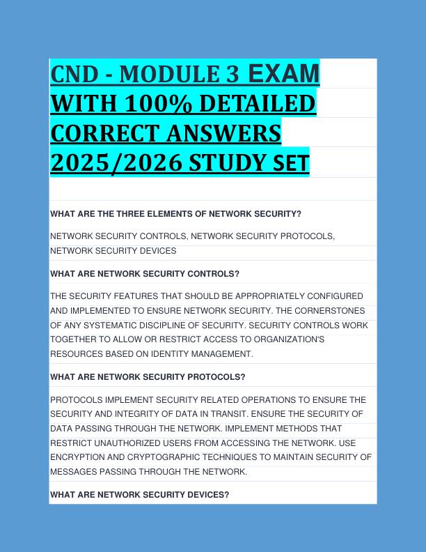 CND - MODULE 3 EXAM  WITH 100% DETAILED  CORRECT ANSWERS  2025/2026 STUDY SET 