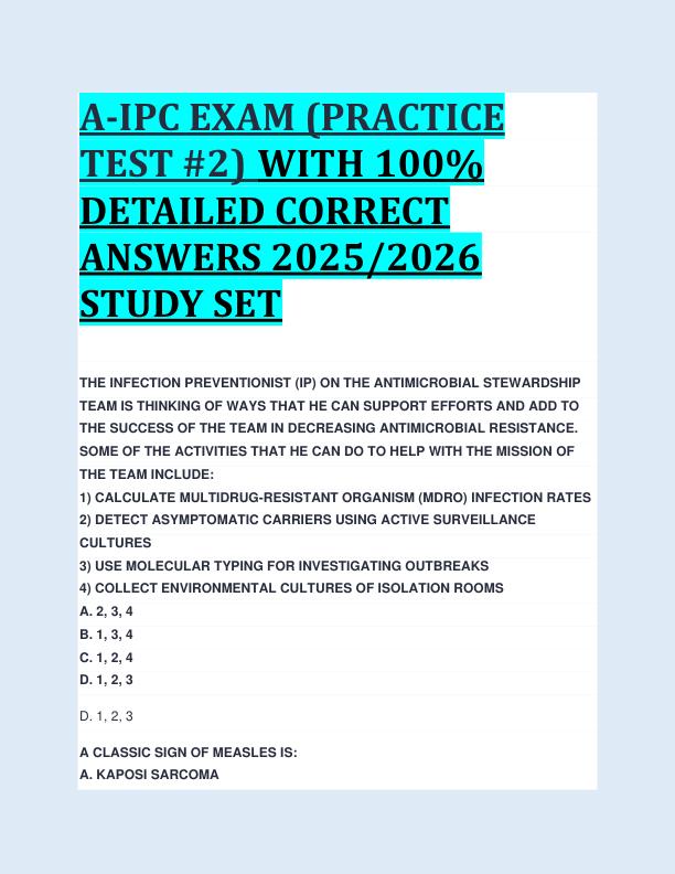 A-IPC EXAM (PRACTICE  TEST #2) WITH 100%  DETAILED CORRECT  ANSWERS 2025/2026  STUDY SET 