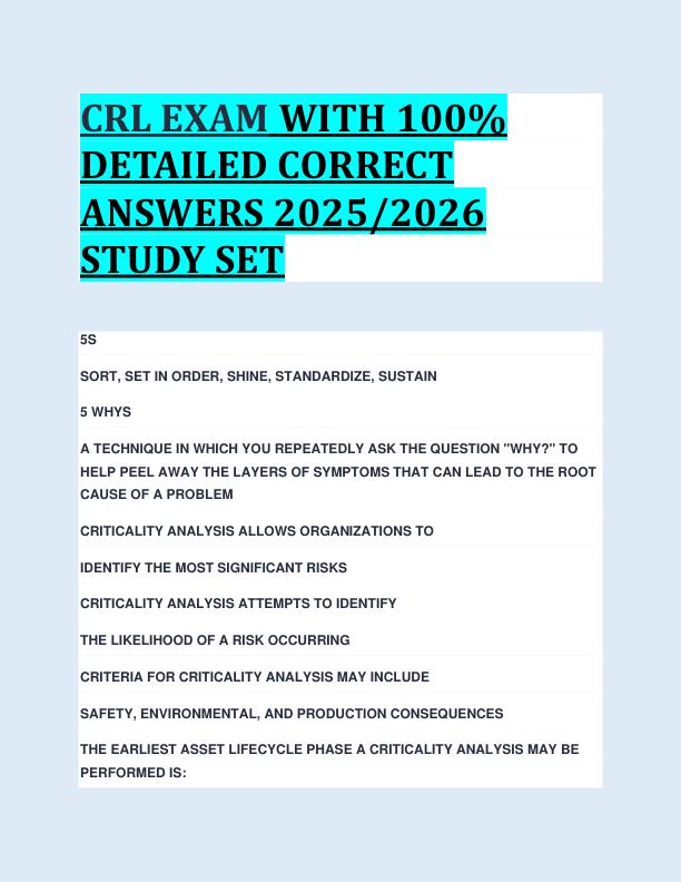 CRL EXAM WITH 100%  DETAILED CORRECT  ANSWERS 2025/2026  STUDY SET 