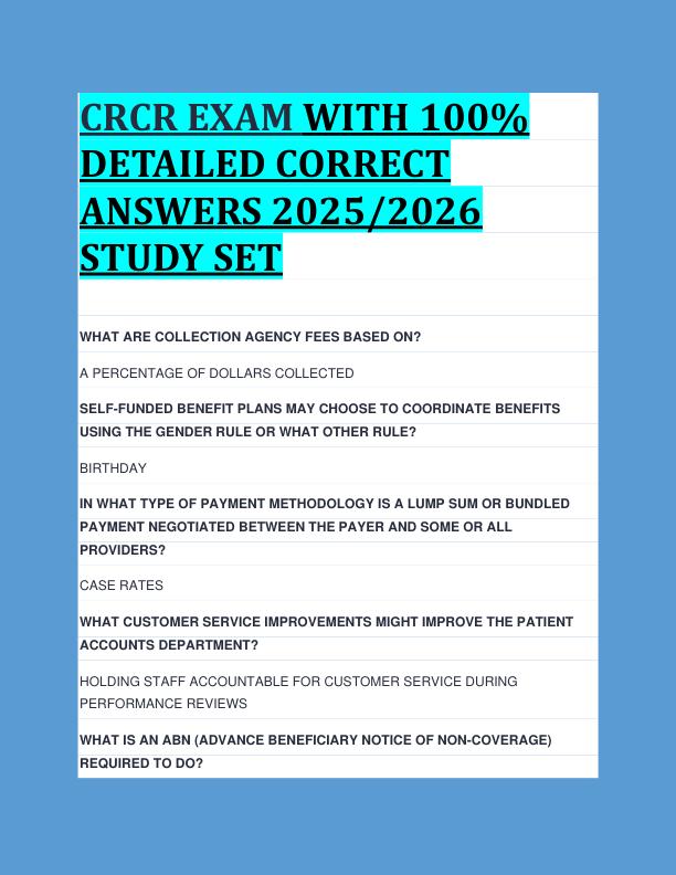 CRCR EXAM WITH 100%  DETAILED CORRECT  ANSWERS 2025/2026  STUDY SET 