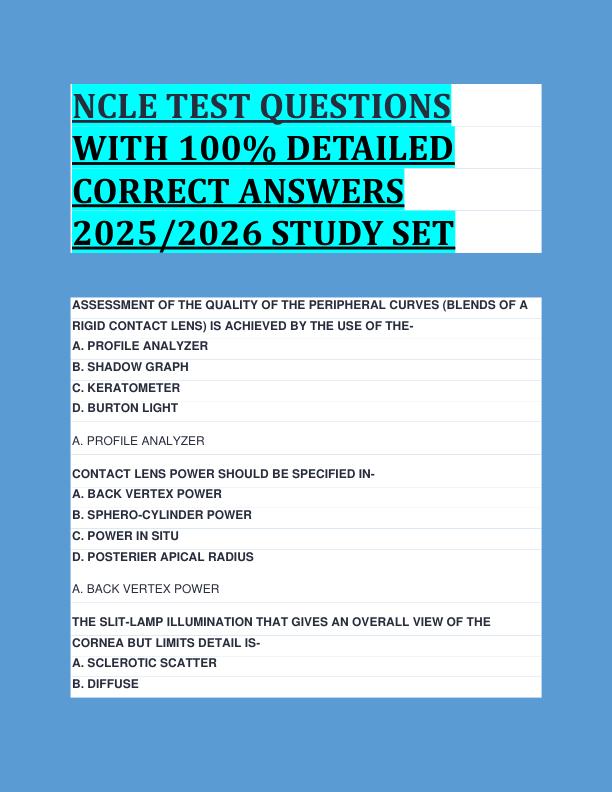 NCLE TEST QUESTIONS  WITH 100% DETAILED  CORRECT ANSWERS  2025/2026 STUDY SET 