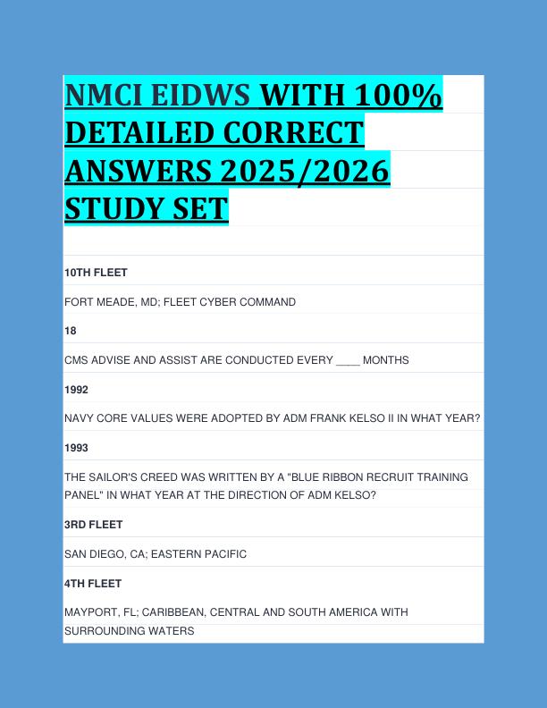 NMCI EIDWS WITH 100%  DETAILED CORRECT  ANSWERS 2025/2026  STUDY SET 