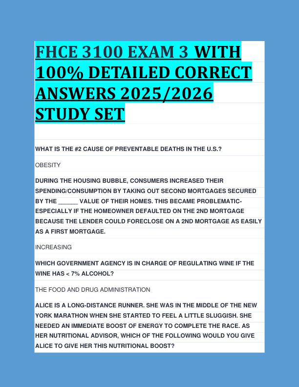 FHCE 3100 EXAM 3 WITH  100% DETAILED CORRECT  ANSWERS 2025/2026  STUDY SET 