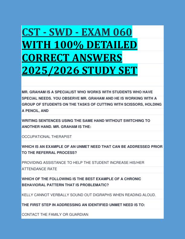 CST - SWD - EXAM 060  WITH 100% DETAILED  CORRECT ANSWERS  2025/2026 STUDY SET 