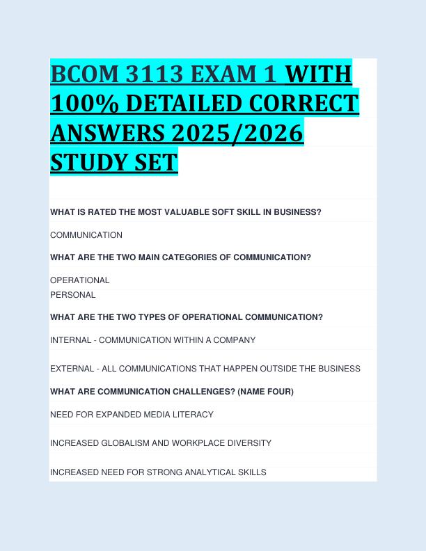 BCOM 3113 EXAM 1 WITH  100% DETAILED CORRECT  ANSWERS 2025/2026  STUDY SET 