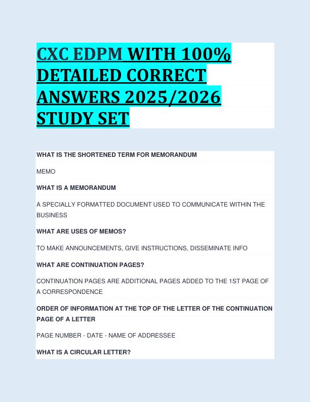 CXC EDPM WITH 100%  DETAILED CORRECT  ANSWERS 2025/2026  STUDY SET 