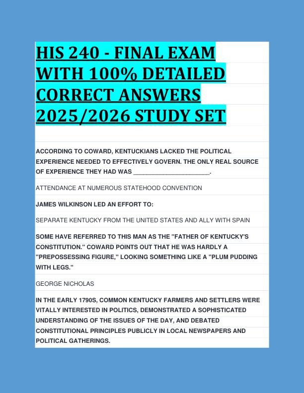 HIS 240 - FINAL EXAM  WITH 100% DETAILED  CORRECT ANSWERS  2025/2026 STUDY SET 